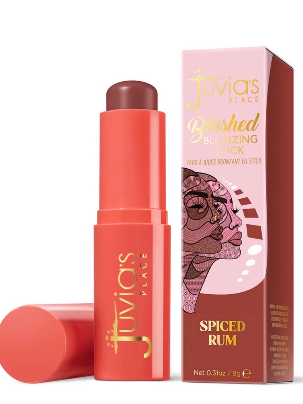 Juvia's Place Blushed Bronzing Stick Spiced Rum - Coral Case with Brown Stick
